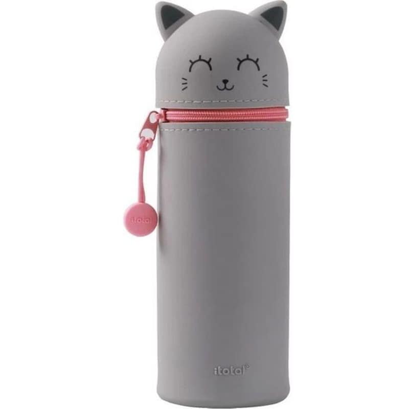 I-TOTAL I-total Κασετίνα Βαρελάκι Σιλικόνης Cute Animal Grey Cat