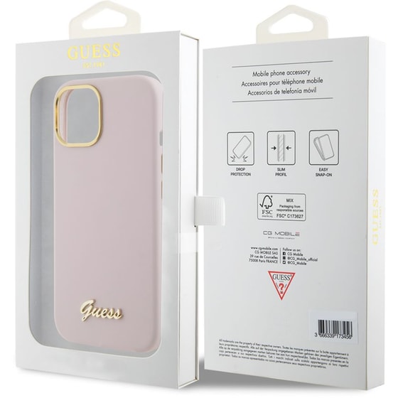Guess “vintage Script Gold Logo Collection” Σκληρή Θήκη Προστασίας Από Σιλικόνη – Apple Iphone 15 (ροζ  – Guhcp15ssmbslp) image 1