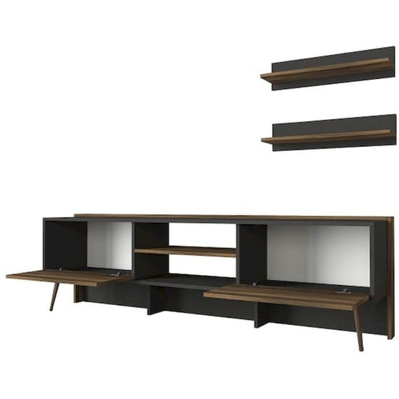 Έπιπλο Τηλεόρασης Stabile από Μοριοσανίδα 183.6x34.8x55.4cm - Μαύρο/Καρυδί image 0