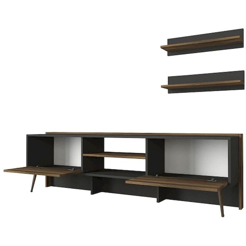 24MALL Έπιπλο Τηλεόρασης Stabile από Μοριοσανίδα 183.6x34.8x55.4cm - Μαύρο/Καρυδί