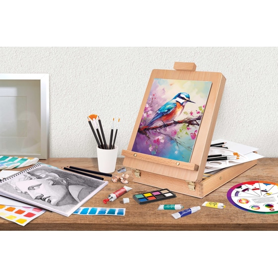 HappiHobbi Εργαστήριο Ζωγραφικής 5 σε 1 με Ξύλινο Βαλιτσάκι-Καβαλέτο image 5