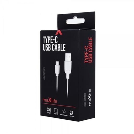 Καλώδιο δεδομένων Maxlife USB-A σε USB-C 2A 3m - White image 0