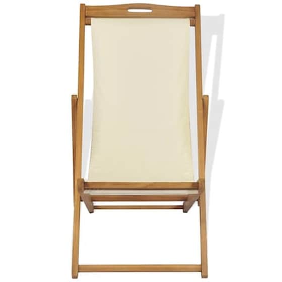 Σεζλόνγκ VidaXL Πτυσσόμενη από Ξύλο Teak/Ύφασμα 56x105x96 cm - Κρεμ image 3