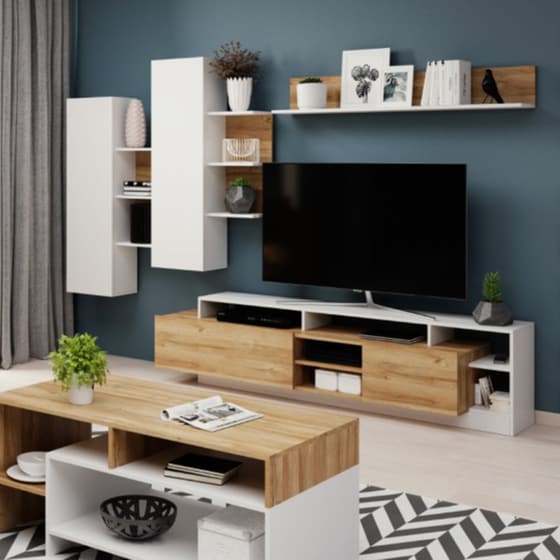 Σύνθετο Σαλονιού Polihome Oak από Μοριοσανίδα  260x40x171.5cm - Λευκό/Φυσικό image 1