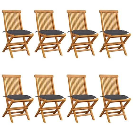 Vidaxl Καρέκλες Κήπου 8 Τεμ. Από Μασίφ Ξύλο Teak Με Ανθρακί Μαξιλάρια image 1