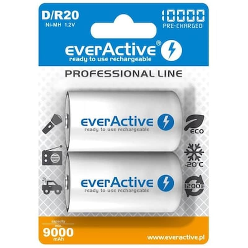 Everactive Επαναφορτιζόμενες Μπαταρίες DR20 NiMH 10000mAh 1.2 V 2 τεμάχια φωτογραφία