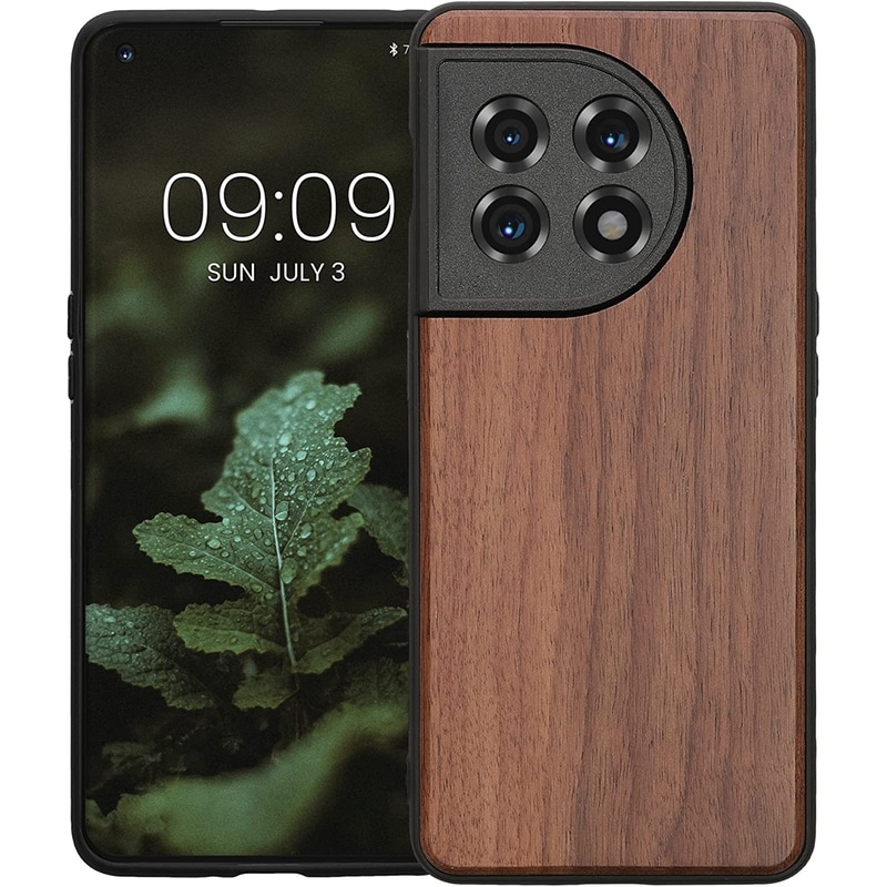 KWMOBILE Θήκη Oneplus 11 - KWmobile Σκληρή Ξύλινη Θήκη Με Tpu Bumper - Dark Brown / Walnut