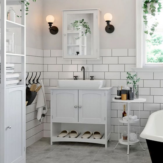 Ντουλάπι Μπάνιου Νιπτήρα Vasagle Bbc01wt από MDF 60x30x60cm - Λευκό image 5