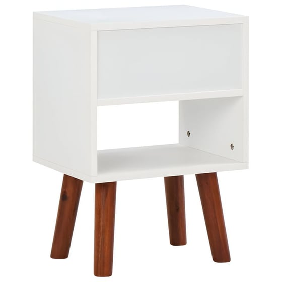 Κομοδίνο Vidaxl Από Μασίφ Ξύλο Ακακίας 2τμχ 40x30x57 cm - Λευκό Ματ Καφέ image 4