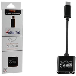 Volte-tel Μετατροπεας 2 In 1 Φορτισης Και Audio Adapter Type C To 3.5mm Jack+type C 2.4a Black