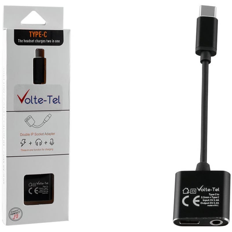 VOLTE-TEL Volte-tel Μετατροπεας 2 In 1 Φορτισης Και Audio Adapter Type C To 3.5mm Jack+type C 2.4a Black