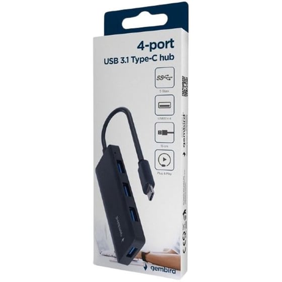 USB Hub Gembird UHB-CM-U3P4-02 USB 3.1 με 4 θύρες - Μαύρο image 1
