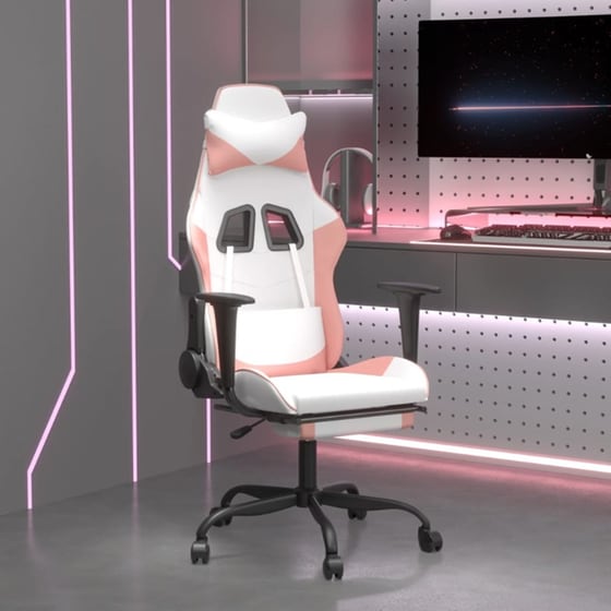 Καρέκλα Gaming VIDAXL 3143662 με Υποπόδιο από Τεχνητό Δέρμα - Λευκό image 9