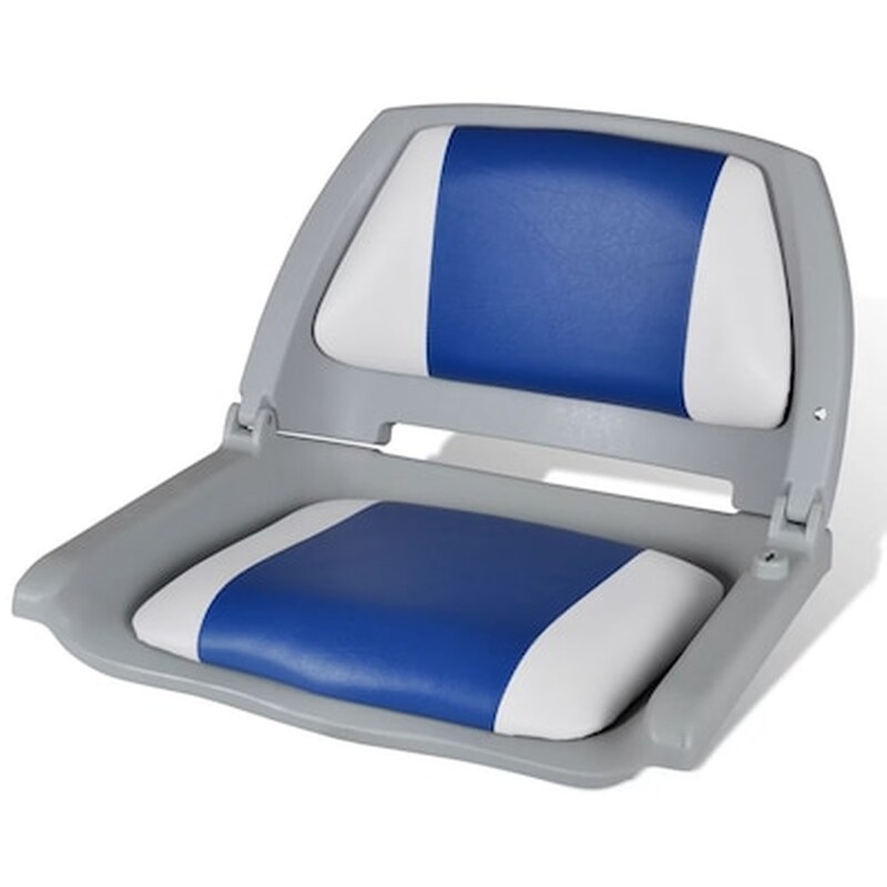 Vidaxl Αναδιπλούμενο Κάθισμα Βάρκας Με Μαξιλάρι Μπλε-λευκό 41 X 51 X 48 Cm