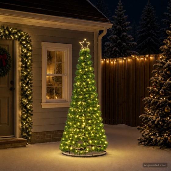 Vidaxl Χριστουγεννιάτικο Δέντρο Με Tinsel, Led Και Βάση Ekenas 180 Εκ. image 1