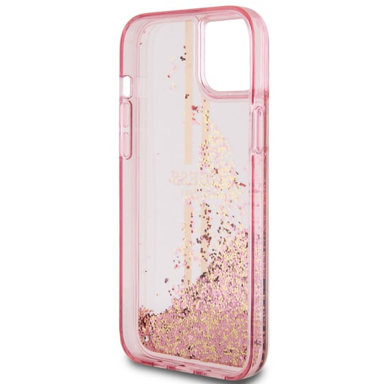 Θήκη Apple iPhone 15 Plus - Guess Liquid Glitter Gold Stripes - Ροζ image 2