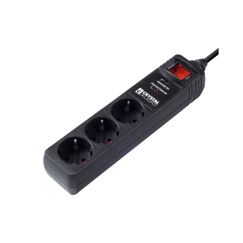 CRYSTAL AUDIO Πολύπριζο Ασφαλείας Crystal Audio CP3-1300-70 3 Θέσεων 1.5m - Μαύρο
