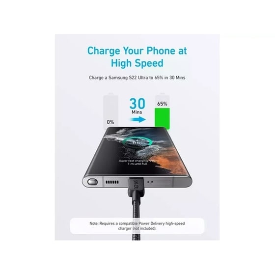 Καλώδιο Φόρτισης Anker 322 Braided USB σε USB-C 60W PD 0.9m - Black image 2