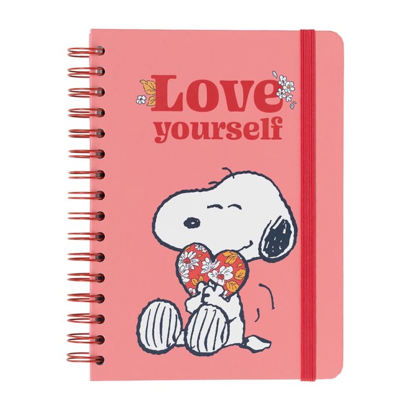 ERIK Τετράδιο Σπιράλ Ριγέ με Λάστιχο A5 Snoopy Love Yourself 90 Φύλλων