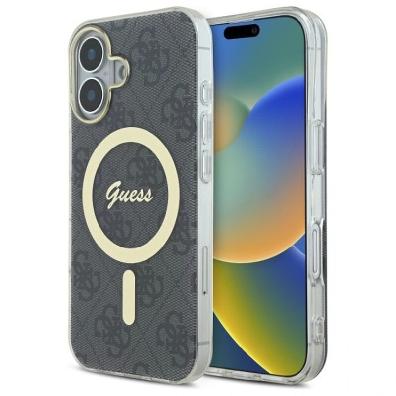 Θήκη Apple iPhone 16 - Guess 4G Logo MagSafe - Clear/ Black