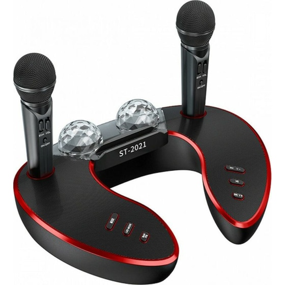 Party Speaker Oem ST-2021 με 2 Ασύρματα Μικρόφωνα 10W - Μαύρο image 0