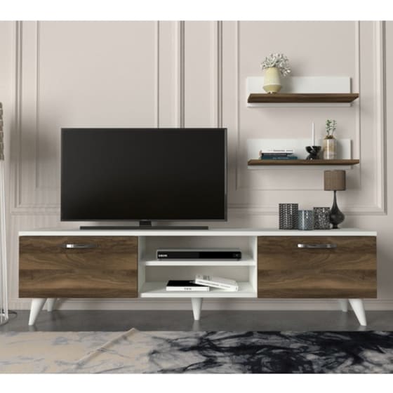 Έπιπλο Τηλεόρασης 24Mall Pianosa από Μοριοσανίδα 150x29.5x40.6 cm - Καρυδί/Λευκό image 3