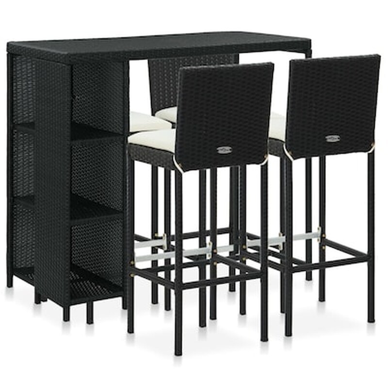 VIDAXL Vidaxl Σετ Επίπλων Μπαρ Κήπου 5 Τεμ. Μαύρο Συνθετ. Ρατάν Με Μαξιλάρια