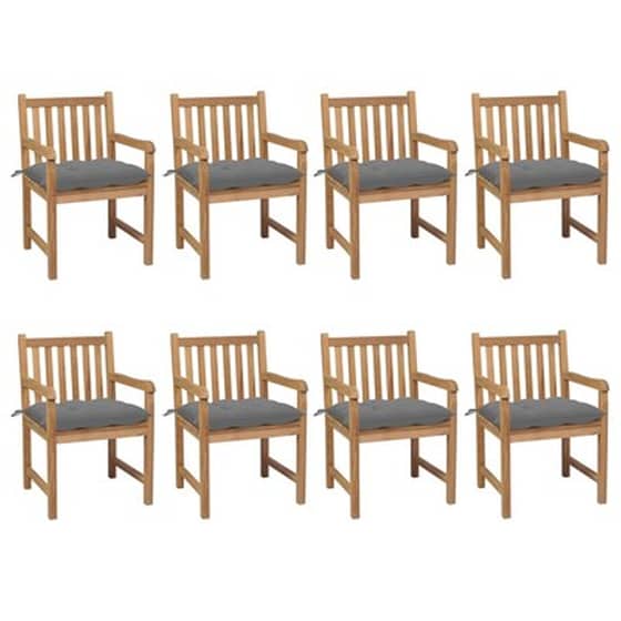 Vidaxl Καρέκλες Κήπου 8 Τεμαχίων Από Μασίφ Ξύλο Teak Με Γκρι Μαξιλάρια image 1