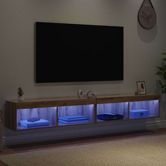 Έπιπλο Τηλεόρασης VidaXL με LED 2 τμχ 200 x 28,5 x 30 cm - Artisan Δρυς image 4