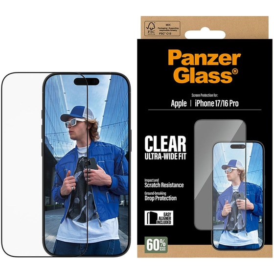 Προστατευτικό οθόνης Apple iPhone 17/iPhone 16 Pro - PanzerGlass Clear Ultra-Wide Fit Screen Protection image 1