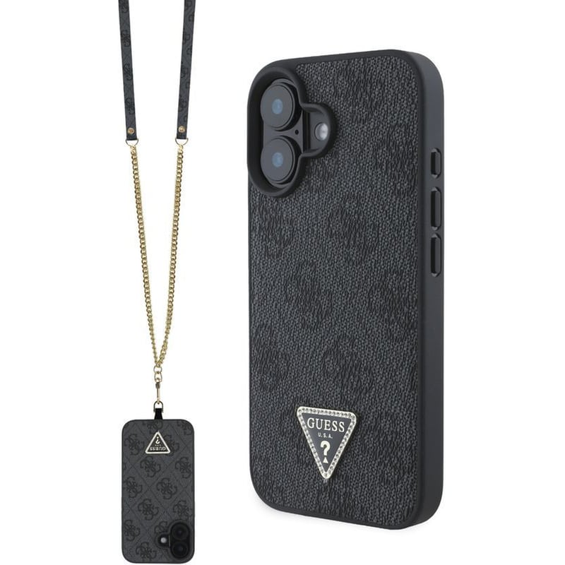 Θήκη Apple iPhone 16 Guess leather metal - Μαύρο