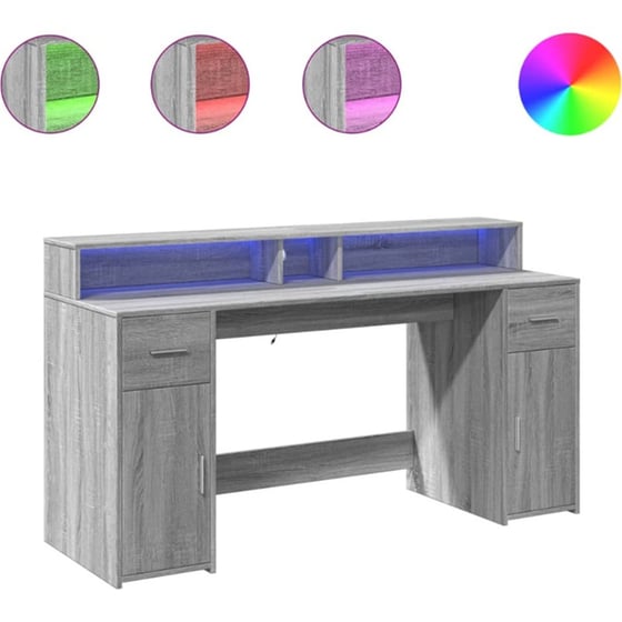 Γραφείο VidaXL με LED από Επεξεργασμένο Ξύλο 160x55x91 cm - Γκρι Sonoma image 1
