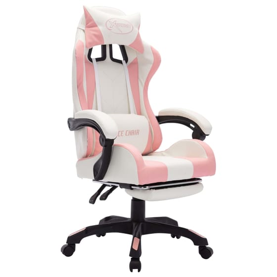 Καρέκλα Gaming VidaXL Racing LED RGB με Υποπόδιο από Τεχνητό Δέρμα - Λευκή/Ροζ image 2
