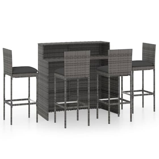 Vidaxl Σετ Επίπλων Μπαρ Κήπου 5 Τεμαχίων Γκρι Με Μαξιλάρια image 1
