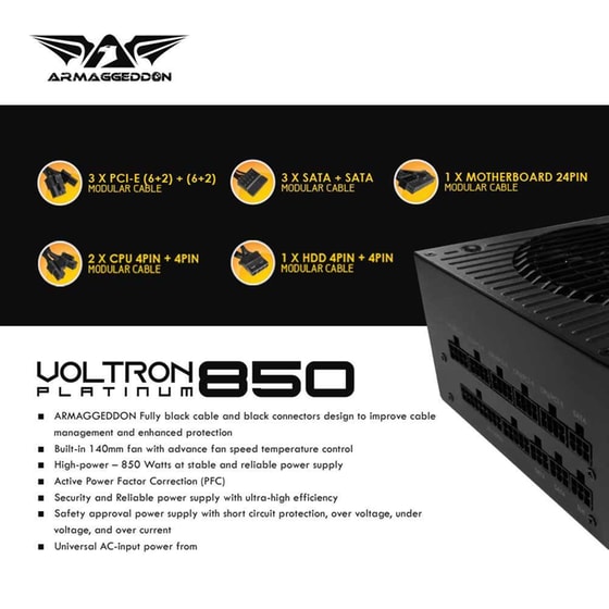 Τροφοδοτικό Υπολογιστή Armaggeddon Voltron VG850 Full Modular 850W 80+ Platinum - Μαύρο image 5