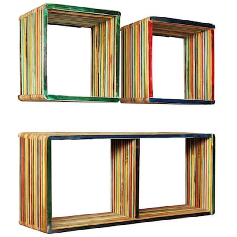 Ράφια Τοίχου VidaXL από Μασίφ Ανακυκλωμένο Ξύλο Teak 3 Τμχ - Πολύχρωμο VIDAXL