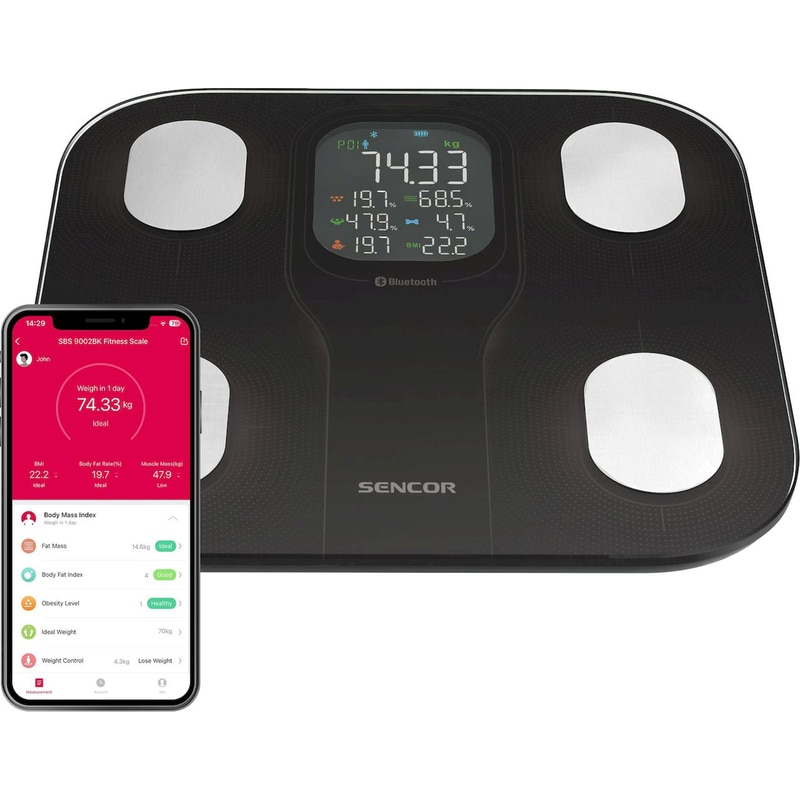 Ψηφιακή Ζυγαριά Sencor SBS 9002BK με Λιπομετρητή Bluetooth Μαύρη