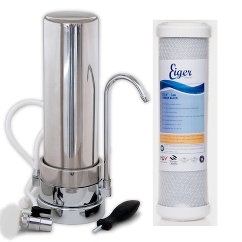 Eiger Μονή Συσκευή Φίλτρανσης Άνω Πάγκου Ανοξείδωτή Μεταλλική Inox Δώρο Ανταλλακτικό Φίλτρο