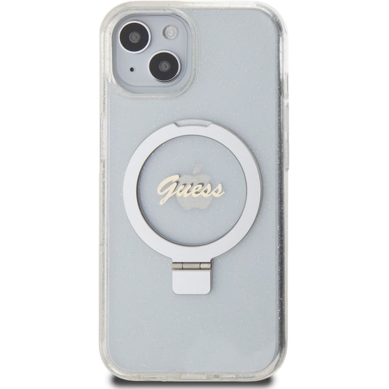 Θήκη Apple iPhone 15 - Guess Magsafe Ring Stand Glitter Hard Case Script Logo - Διάφανο image 0