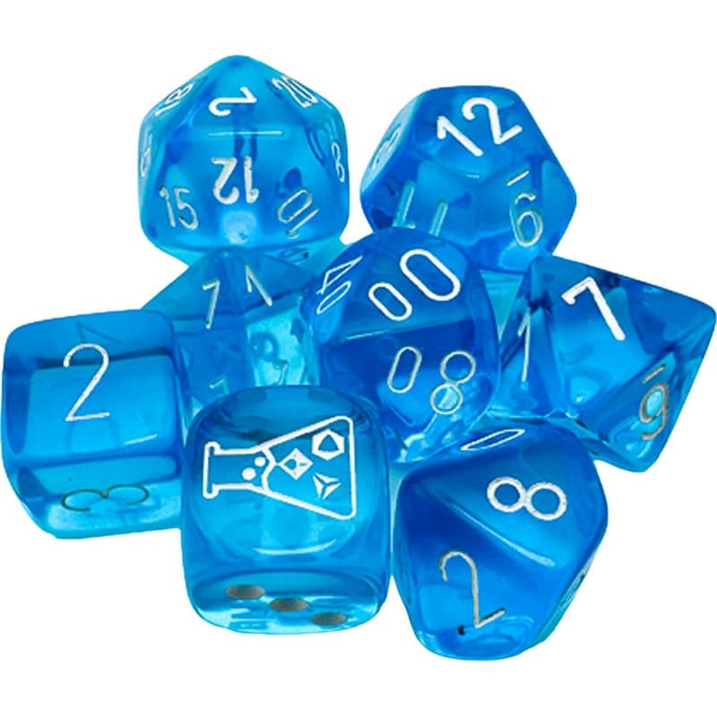 Σετ Ζάρια - 7 Dice Set Translucent Tropical Blue With White (bonus Die) Chessex