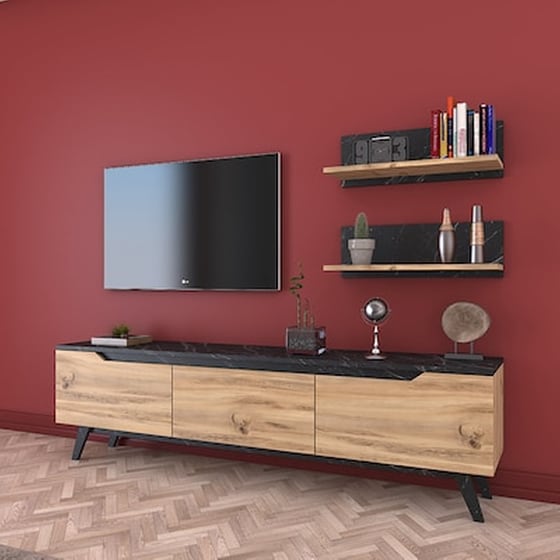 Σύνθετο Σαλονιού Kasia Pakoworld Oak-μαύρο Μαρμάρου 180x35x48,5εκ image 1