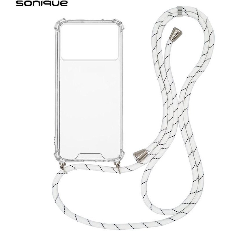 SONIQUE Θήκη Xiaomi Poco X6 Pro 5G - Sonique Armor Σιλικόνης Με Κορδόνι Rainbow Λευκό - Clear