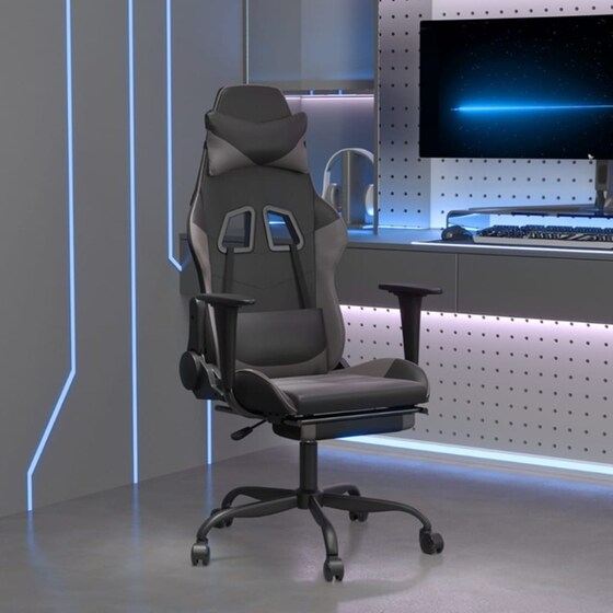 Καρέκλα Gaming VIDAXL 3143657 με Υποπόδιο από Τεχνητό Δέρμα - Μαύρο image 9