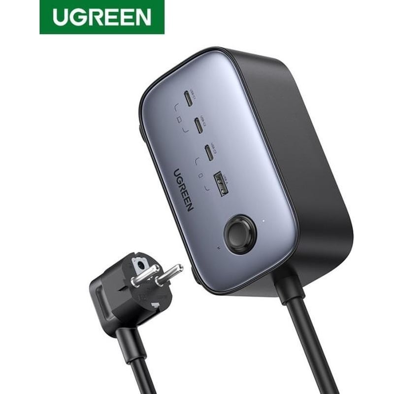Φορτιστής Gan Iii Ugreen Cd268 100W PD x3, QC 3.0 x1, AC x2 - Γκρι