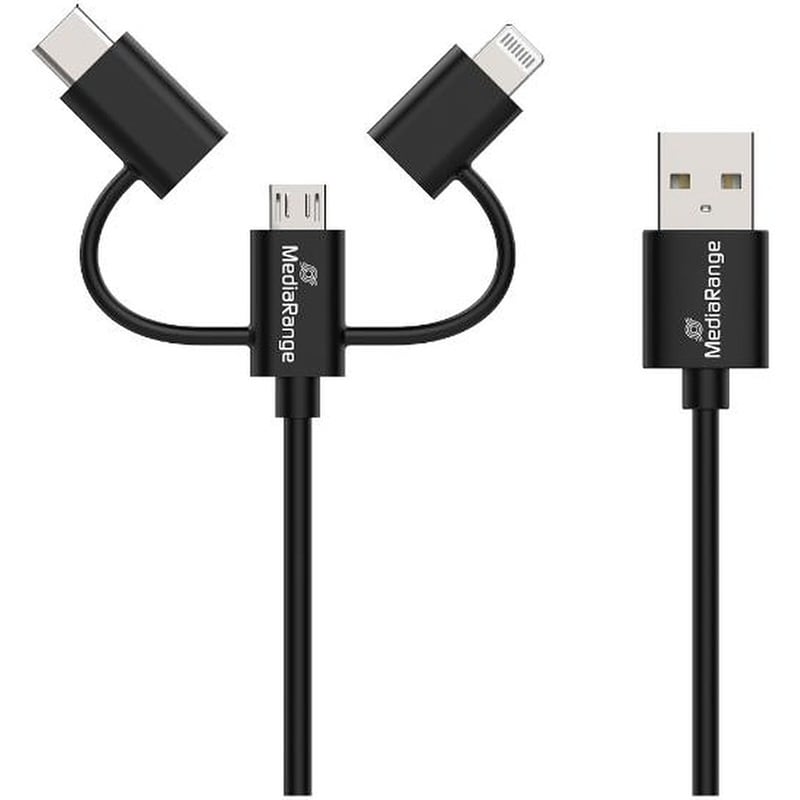 MediaRange Καλώδιο MRCS246 USB-C/Lightning/micro USB σε USB-A 1m Μαύρο
