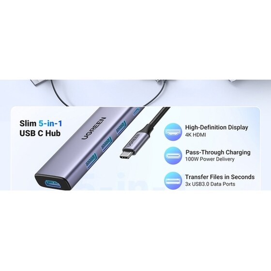 Ugreen Cm511 USB-C Docking Station με HDMI 4K PD Ethernet Γκρι image 8