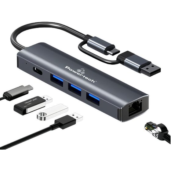 Powertech Docking Station Ptr-0150, 5 Θυρών, Usb And Usb-c Σύνδεση, Γκρι image 1