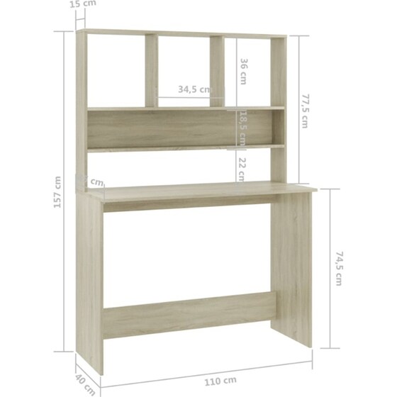 Γραφείο VidaXL με Ράφια από Μοριοσανίδα 110x45x157 cm - Sonoma Δρυς image 4