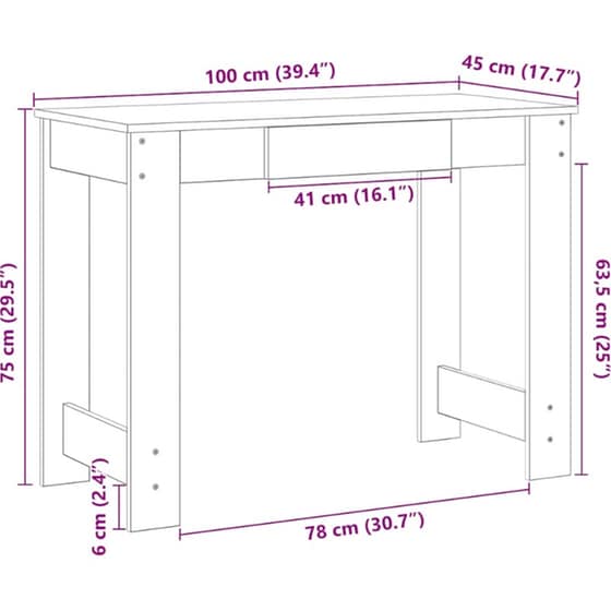 Γραφείο VidaXL από Επεξεργασμένο Ξύλο 100x45x75 cm - Artisan Δρυς image 7