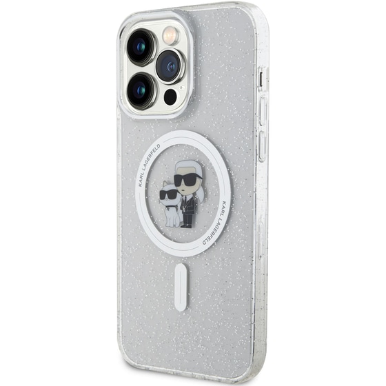 Θήκη Apple iPhone 14 Pro Max - Karl Lagerfeld MagSafe Ringstand Case IML Karl+Choupette - Glitter Clear image 1